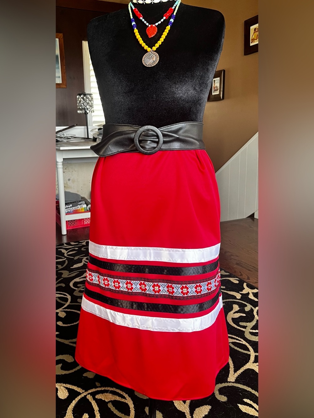 Red Native American Ribbon Skirt